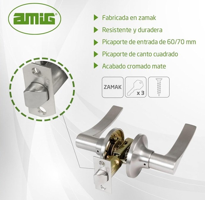 Manilla de paso Amig cromo mate con picaporte: venta e instalación profesional garantizada.